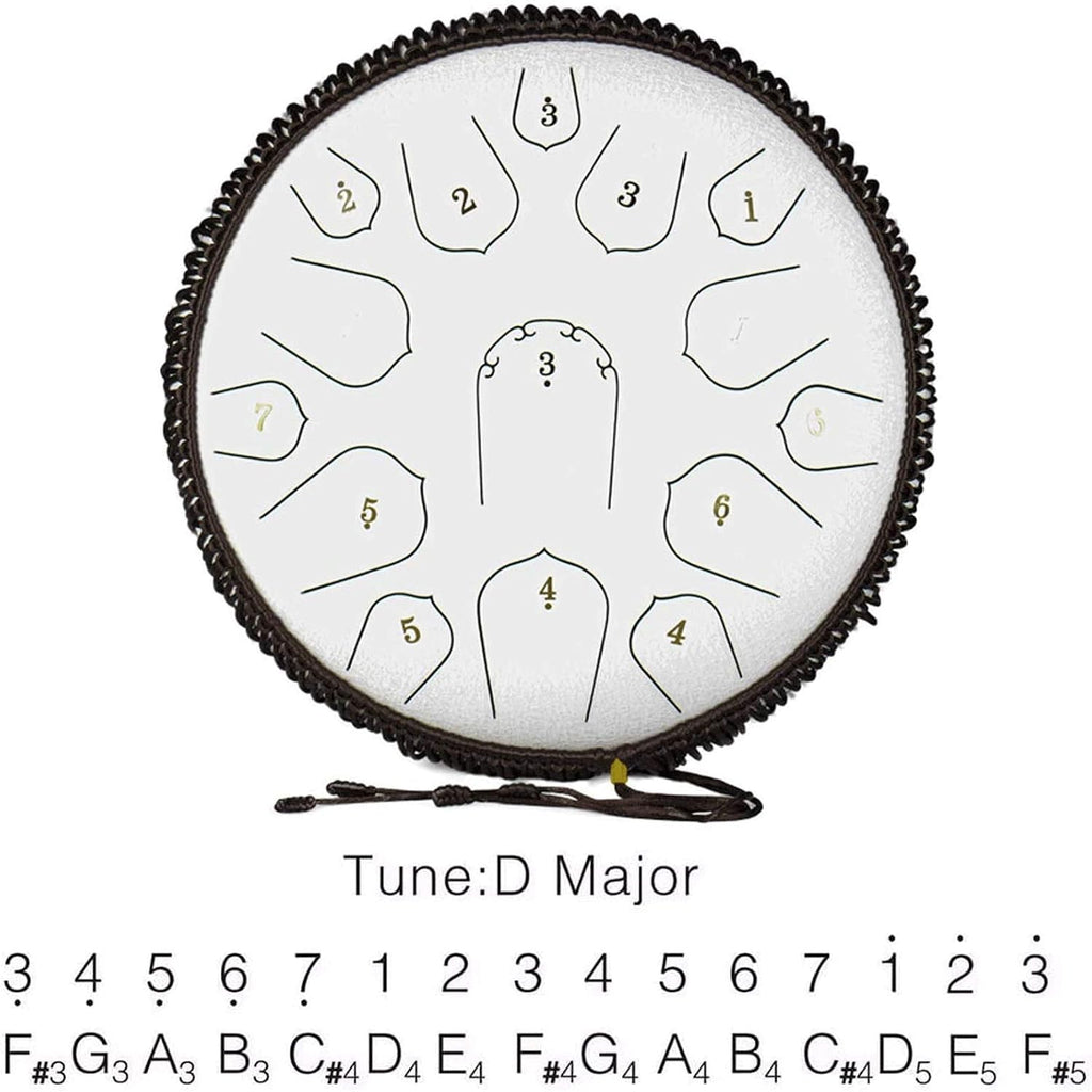 Steel Tongue Drum Lotus Handpan Drum 14-inch 15 Notes, Percussion Steel Drum Instrument with Travel Bag, Mallets, Note Sticker, for Meditation, Yoga