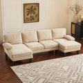 Karl home U-Shape Sectional Sofa Couch 111' Modern 4-Seat Sofa with Chaises Chenille Fabric Upholstered Covertible Couch with Wood Grain Legs for Living Room, Reception Room, Apartment, Khaki
