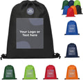 Custom Drawstring Backpacks with Logo or Text, Pack of 100, Black, Water-Resistant, Personalized Promotional Bags for Branded Giveaways, Corporate Events, Trade Shows, Conferences