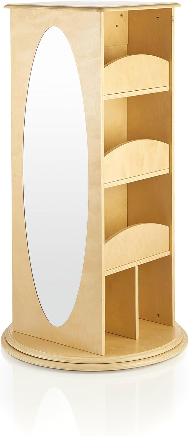 Guidecraft Rotating Dress Up Storage - Natural: Kids' Pretend Play Storage Shelves and Hangers with 2 Mirrors & Hooks - Toys and Clothes Organizer for Toddlers Playroom