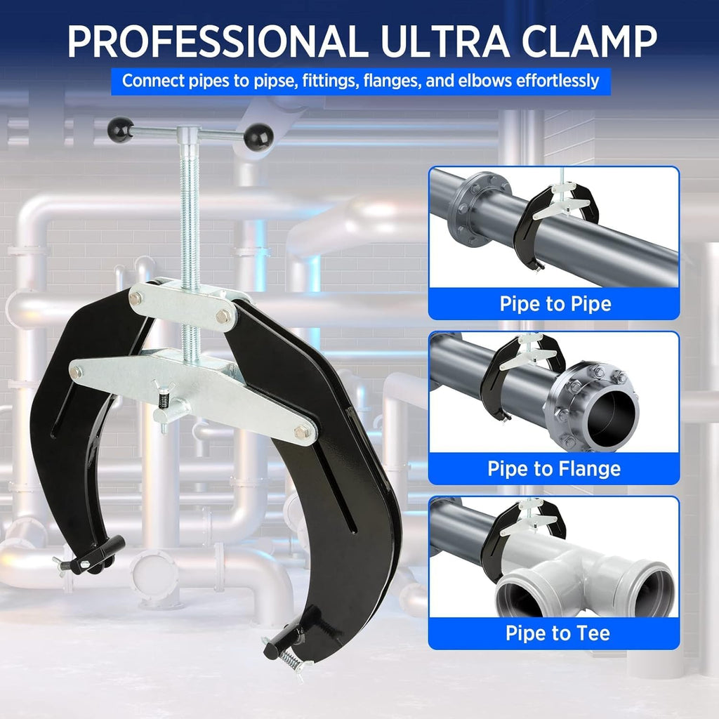 Pipe Clamp, 5 to 12 in, Steel Pipe Alignment Tool with Lightweight Design, High Strength Ultra Clamp with Quick Acting Screws, Strong Hand Tools,Black