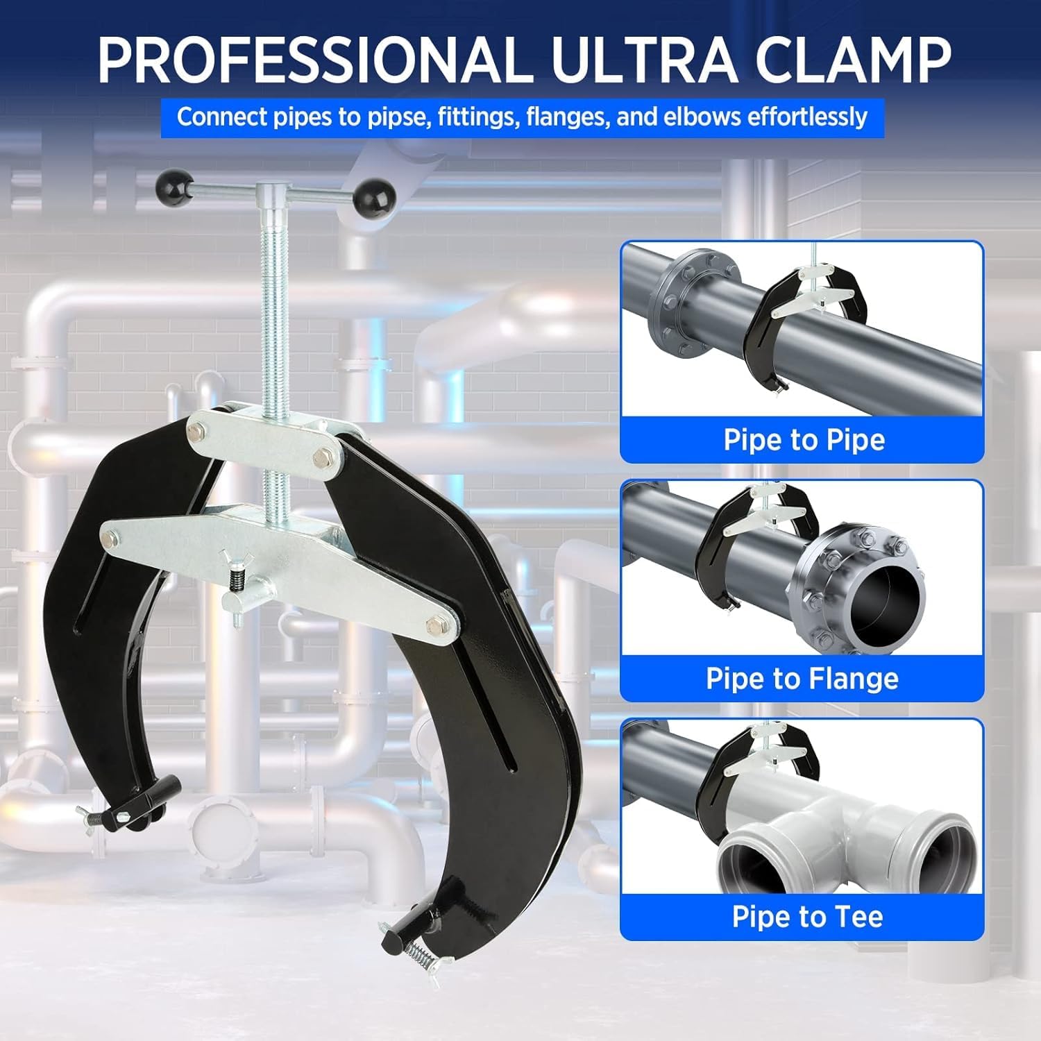 Pipe Clamp, 5 to 12 in, Steel Pipe Alignment Tool with Lightweight Design, High Strength Ultra Clamp with Quick Acting Screws, Strong Hand Tools,Black