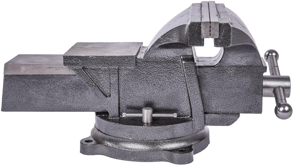 JEGS Bench Vise | 8 Inch Replaceable Jaws | Gray Iron Body With Chrome Handles | 360 Degree Lockable Swivel Base | Anvil Body | Built-In Pipe Jaws