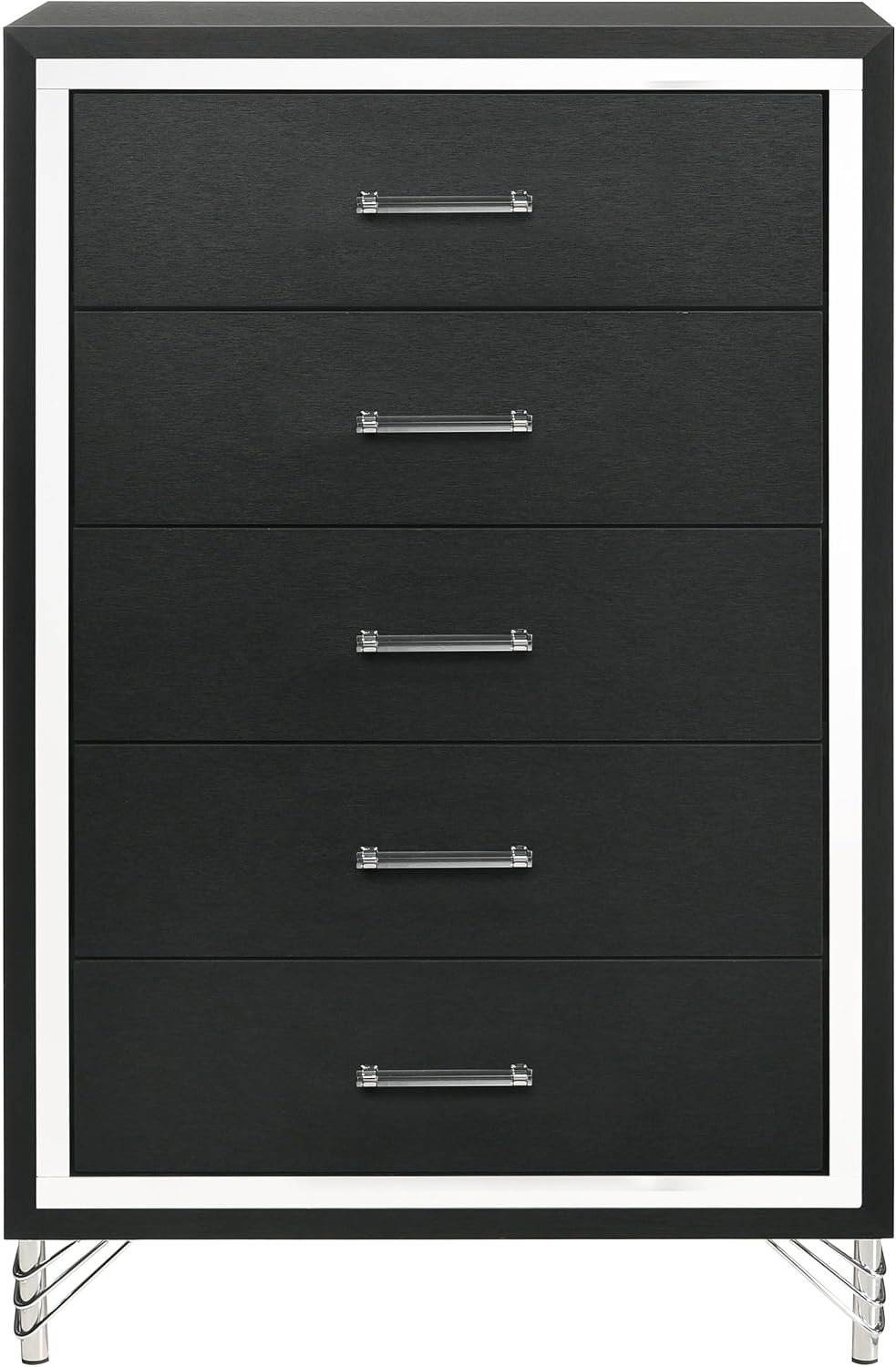 Coaster Home Furnishings - Lucia - Wood & Metal - 5-Drawer Chest with Chrome Trim, Hairpin Legs and Bar Pulls - Modern Classic - Bedroom - Black - 224995