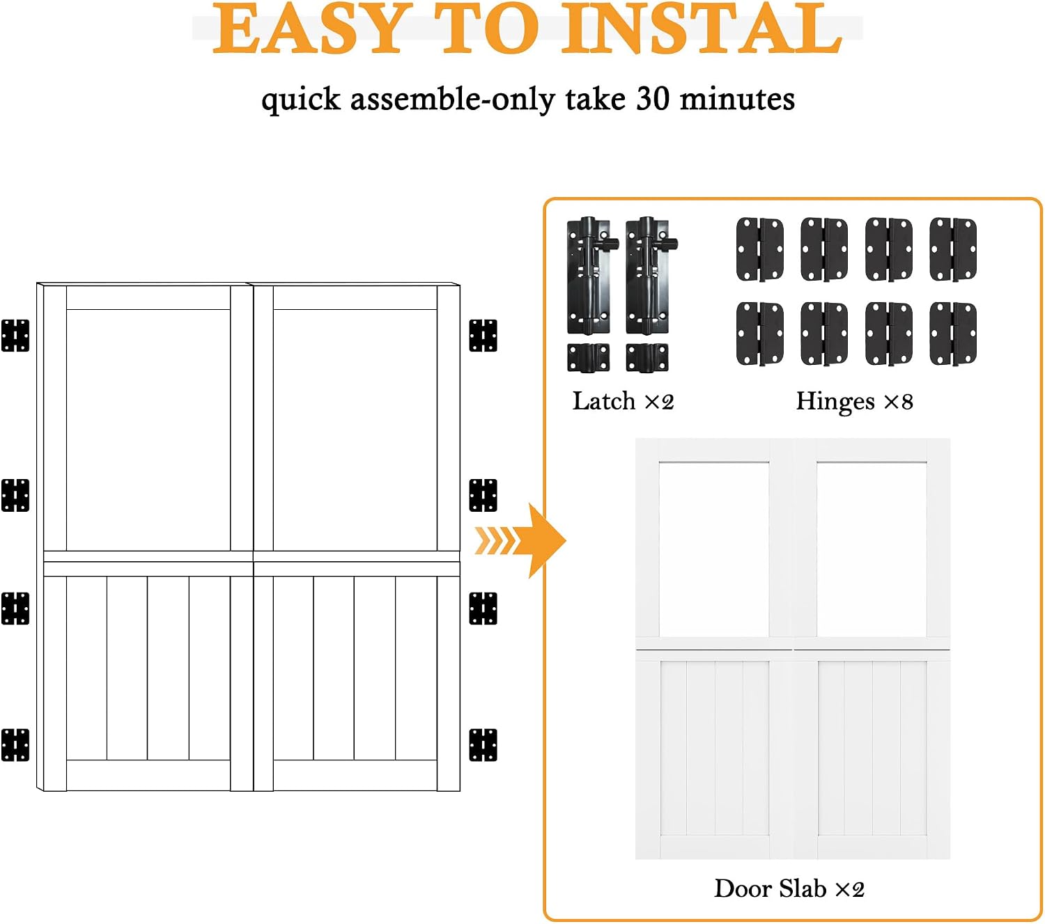 Double French Dutch Door Slab, 64'x 80' Interior Pre-Assembled 1.38' White Solid Wood Core with Clear Glass Panel, 4 Hinges & Latch Included, Pocket Barn Doors for Living Room Pantry Closet Porch