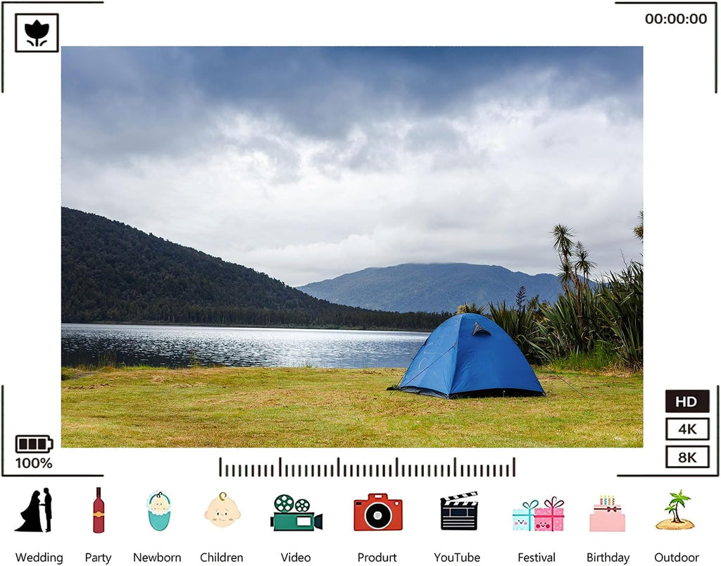 Trykid 20x10ft Lakeside Camping Tent Backdrop Blue Canopy Misty Peaks Photography Background Nature Retreat Tapestry Party Decoration Photo Studio Prop Fabric