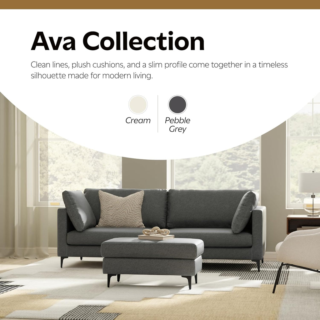 SIMPLIHOME Ava Sofa and Ottoman in 100% Recycled Polyester Performance Fabric, Pebble Grey, 90-inch-Wide 3-Seater Couch and Matching 36-inch-Wide Table Ottoman for Living Room, 2-Piece Set
