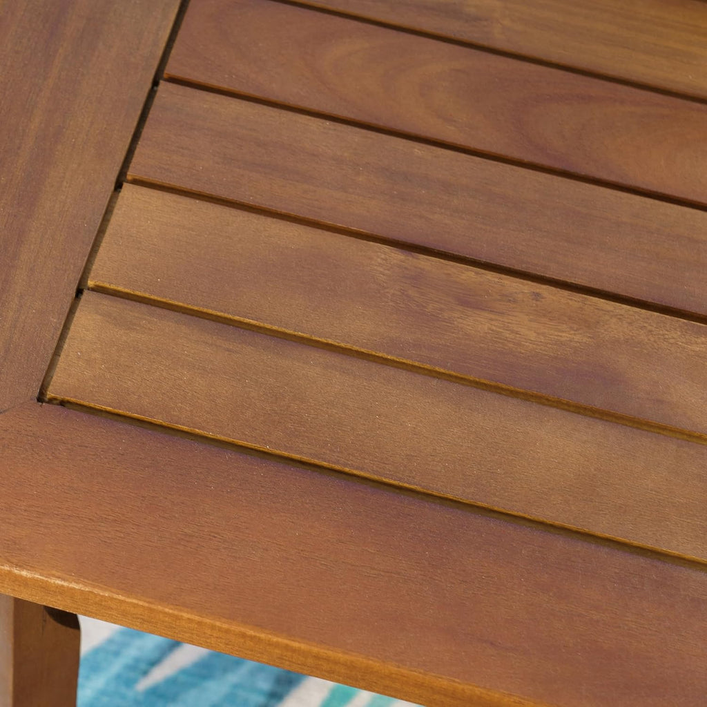 Linon Harbor Oiled Acacia Wood Two Piece Outdoor Set with Revmoable Cream Cushions Includes Loveseat and Coffee Table