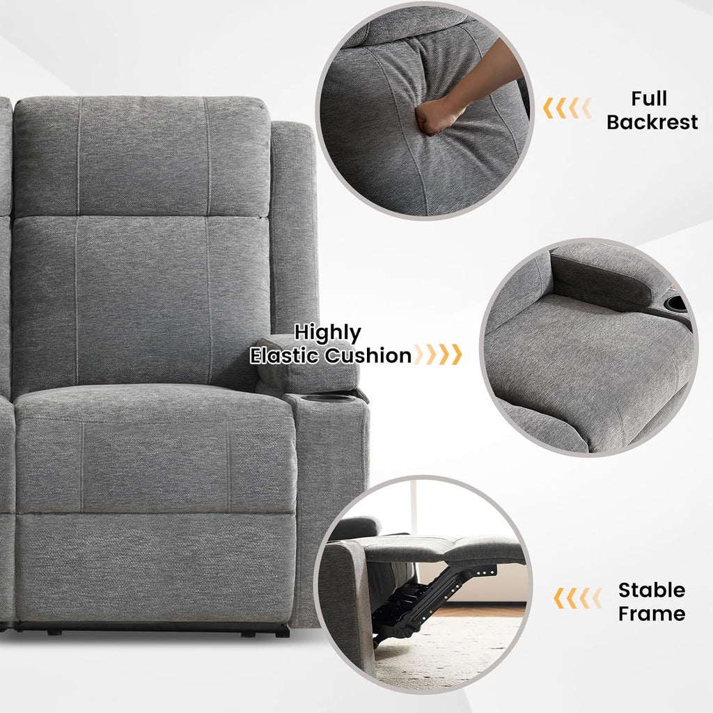 Manual Recliner Sofa Set for Living Room, Comfy Chenille Loveseat Recliner Sofa & Deep Seat Reclining Couch, RV Wall Hugger Loveseat Sofa Set for Living Room Furniture Sets(Gray)