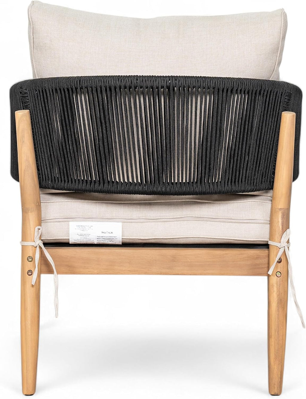 Christopher Knight Home Naomi Set of 2 Patio Acacia Wood Club Chair with Cushions, Handwoven Rope Lounge Chair Outdoor for Porch/Backyard, Stylish Garden Seating with Curved Backrest, Beige + Black