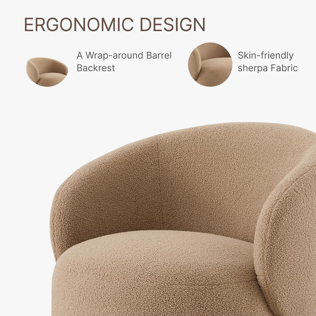 KISLOT Swivel Accent Chair Round Barrel Armchair Upholstered Performance Fabric for Living Room Bedroom Reading Waitingroom,1 PCS,Sand