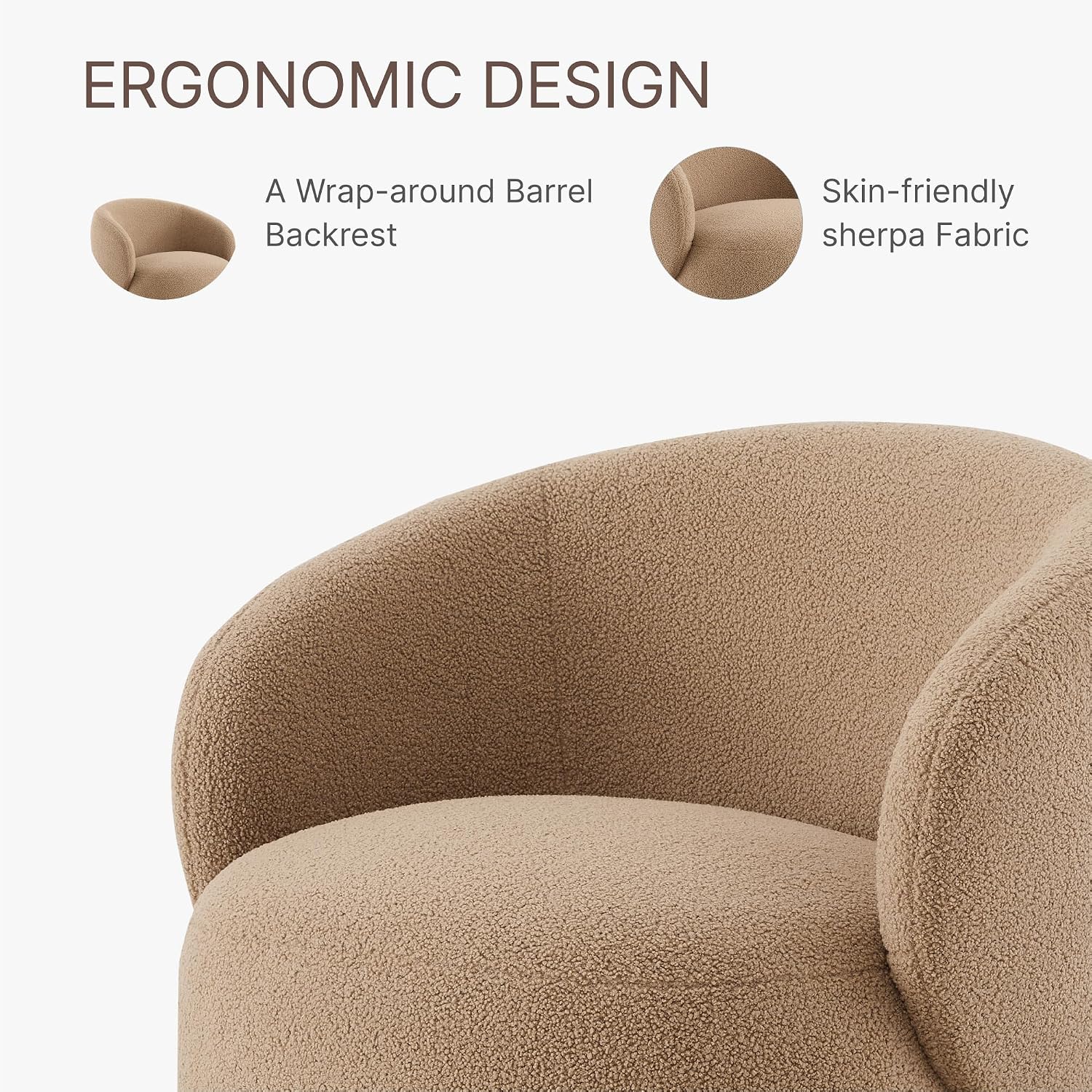 KISLOT Swivel Accent Chair Round Barrel Armchair Upholstered Performance Fabric for Living Room Bedroom Reading Waitingroom,2 PCS,Sand