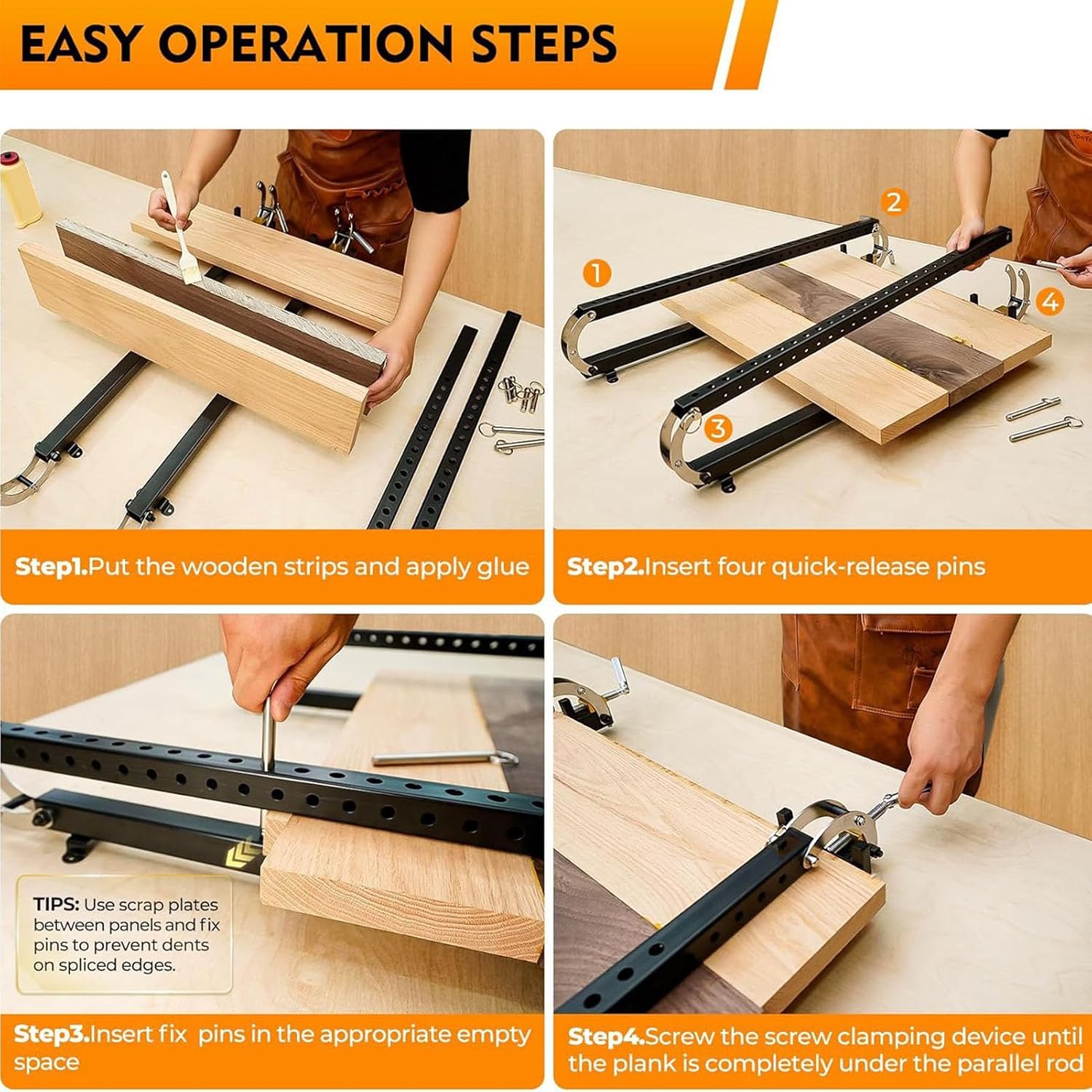Panel Clamp, Heavy Duty Steel Pipe Parallel Clamp for Woodworking, with Parallelogram Coupler and Powder Coating, Fits Panels up to 24 Inches Wide and 3 Inches Thick