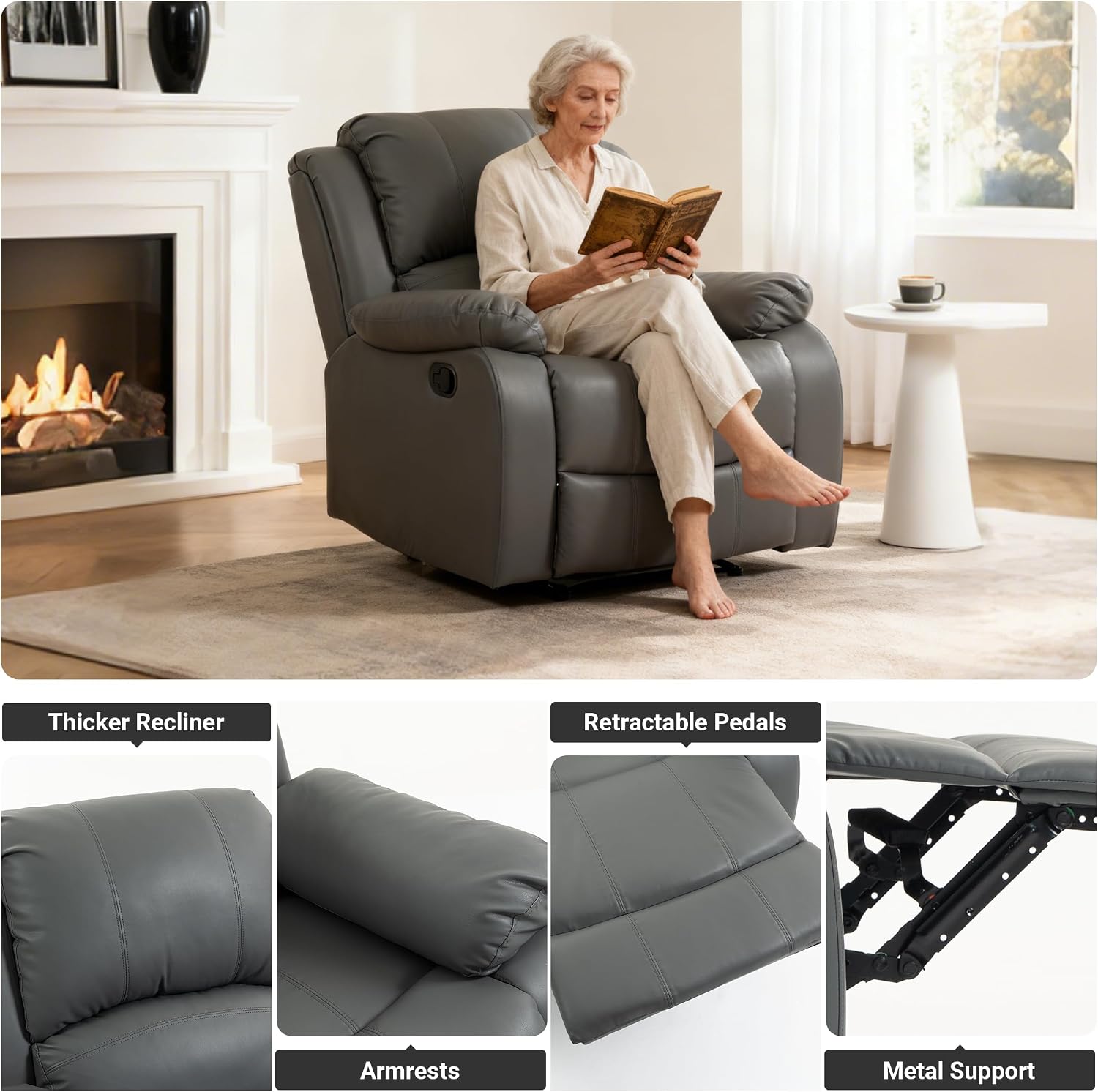 Manual Recliner Chair, Lazy Leather Recliner, Perfect for Lounging in the Living Room, Home Theater and Bedroom, an Excellent Gift for Home
