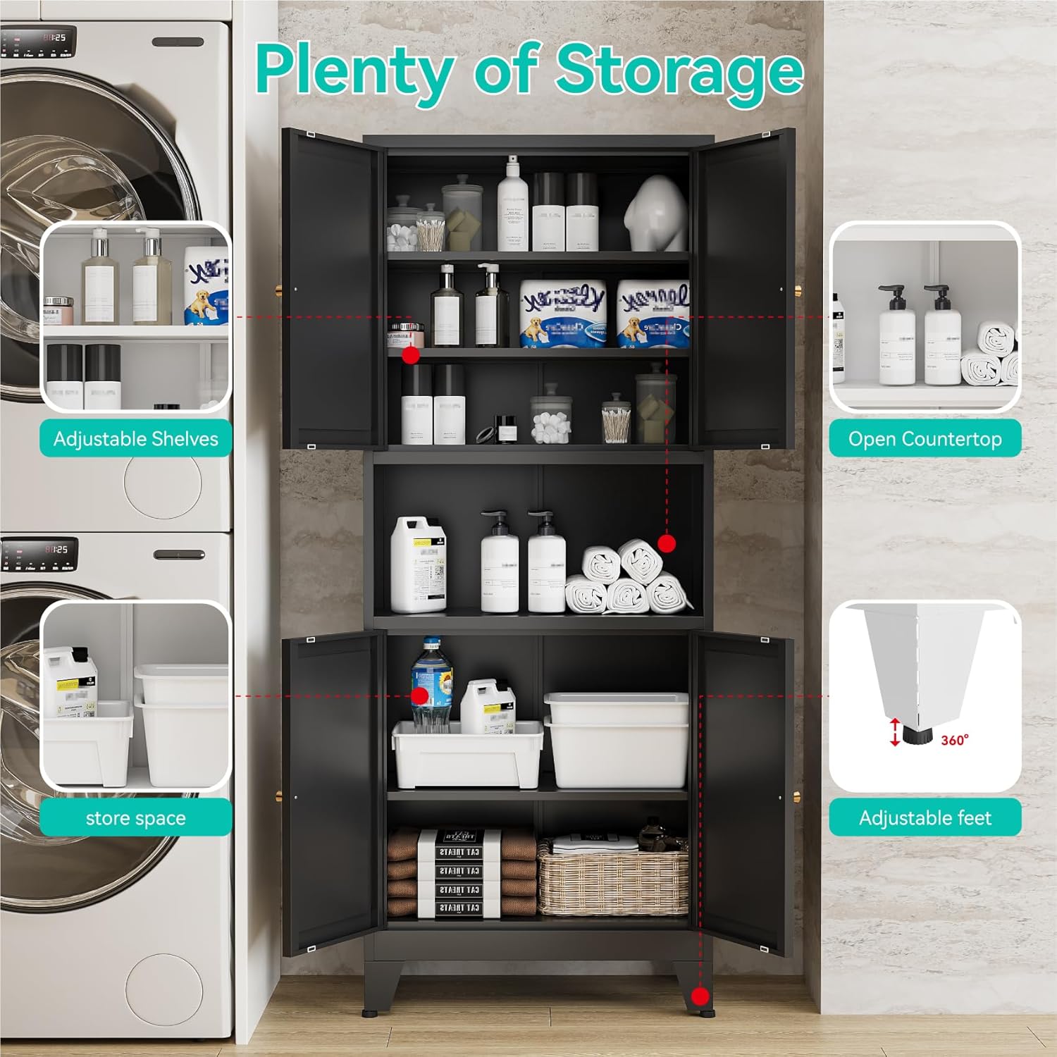 69' Tall Pantry Cabinet with Open Shelf,13.78'Deep By 28' Wide Storage Cabinet with Doors and Adjustable Shelves,Microwave Stand,for Kitchen Dining Room Bathroom,Black,1Pc