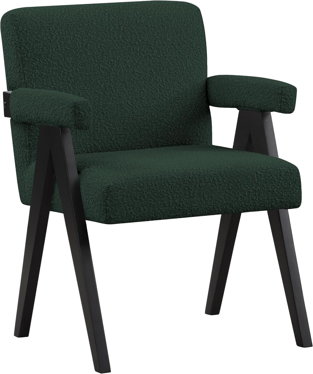 Meridian Furniture 481Green Woodloch Collection Mid-Century Modern Boucle Fabric Upholstered Accent Chair with Rich Green Boucle Fabric, Black Finish Solid Wood, 24.5' W x 23.5' D x 32' H, Green