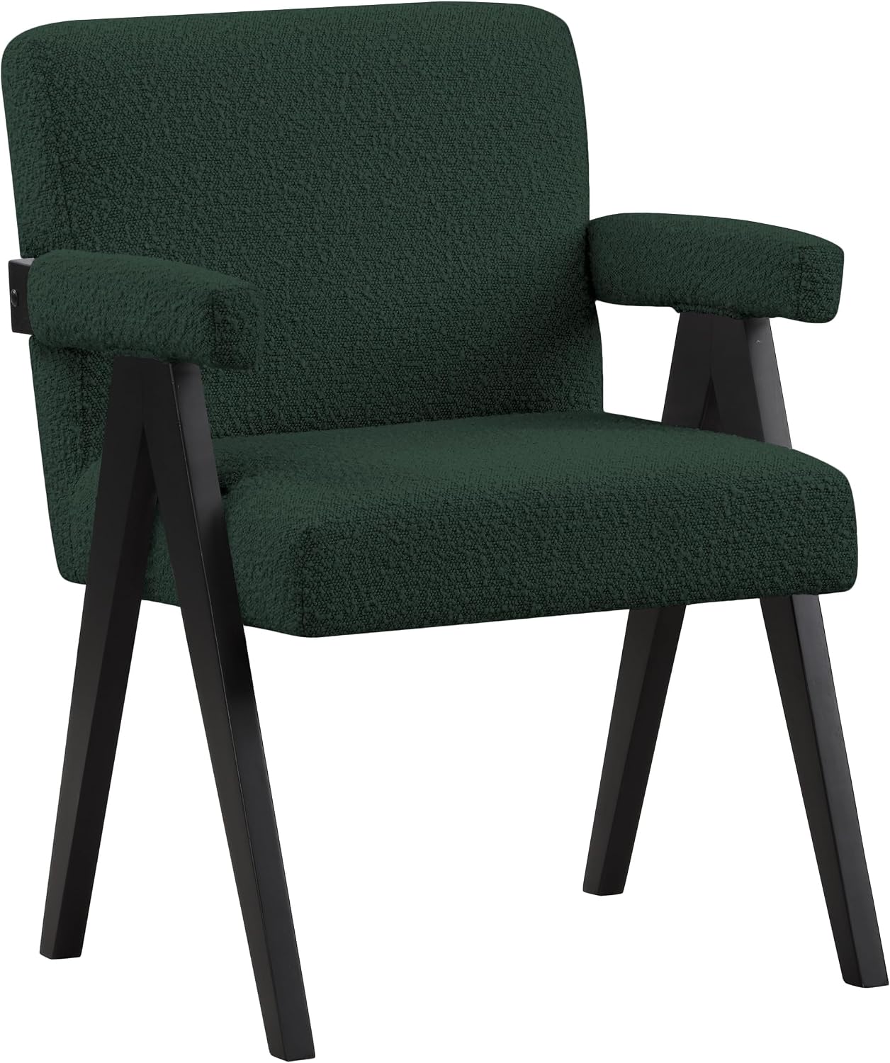 Meridian Furniture 481Green Woodloch Collection Mid-Century Modern Boucle Fabric Upholstered Accent Chair with Rich Green Boucle Fabric, Black Finish Solid Wood, 24.5' W x 23.5' D x 32' H, Green