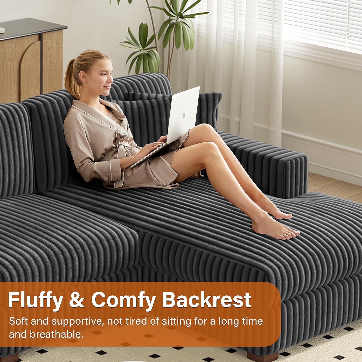 84' Oversized Double Chaise Lounges Indoor, Faux Fur Upholstered Chaise Lounge Chair for Living Room, Modern Sectional Sofa Couch Sleeper Loveseat Bedroom Reading Seating - Gray