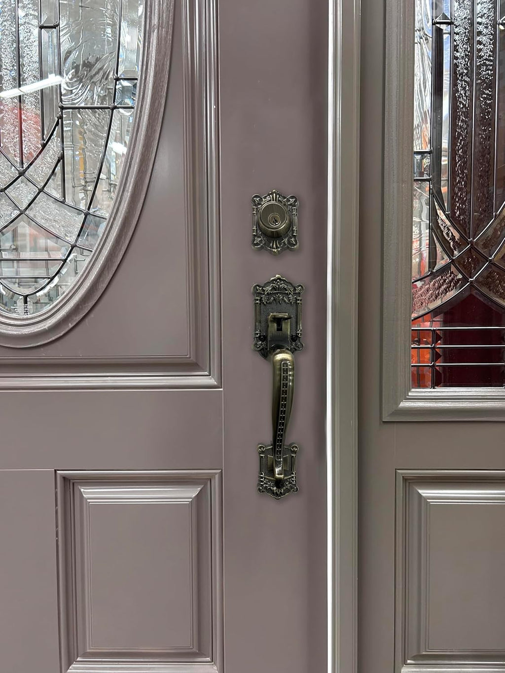 Zita_G Single Front Door Hardware Set, Heavy Duty Entry Door Lock Set with Exterior and Interior Grip Handles and deadbolt, Antique Brass.