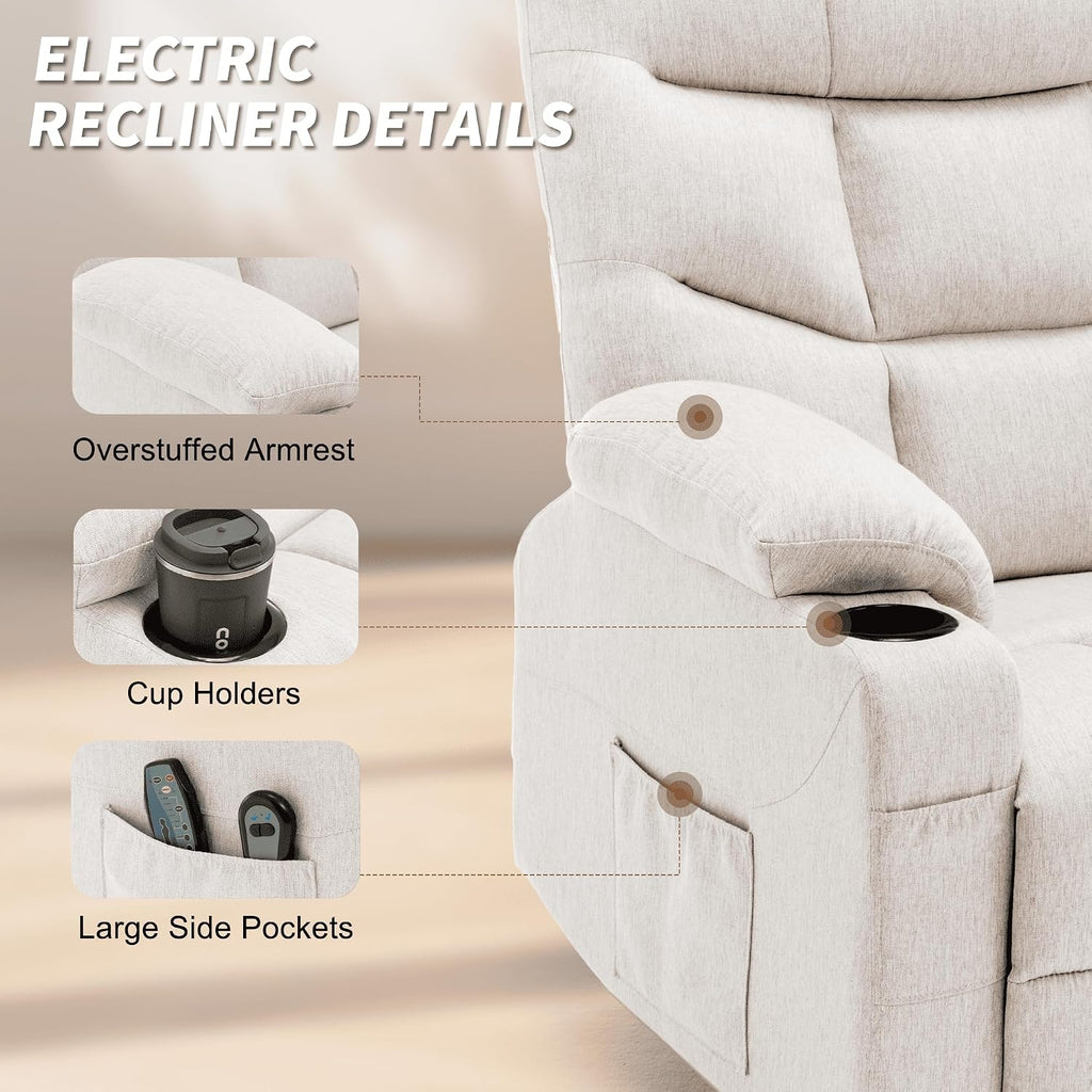 Korser Power Recliner Chair with Massage and Heating, Power Lift Recliner Chair for Elderly and Adults, Electric Recliner with Remote Control and Cup Holders for Living Room, Linen Fabric
