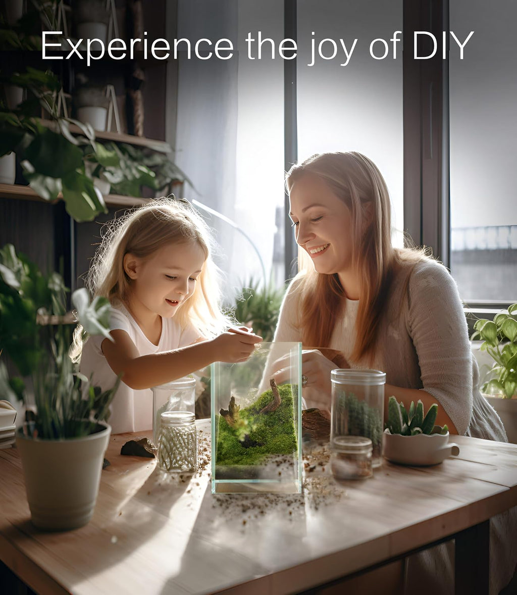 27 PCS Glass Plant Terrarium Kit with LED Grow Light– DIY Moss Terrarium Kit for Adults, Mini Garden Set for Succulent, Real Live Moss, and Air Plants – Home Office Decoration & Unique Gift fo Friend