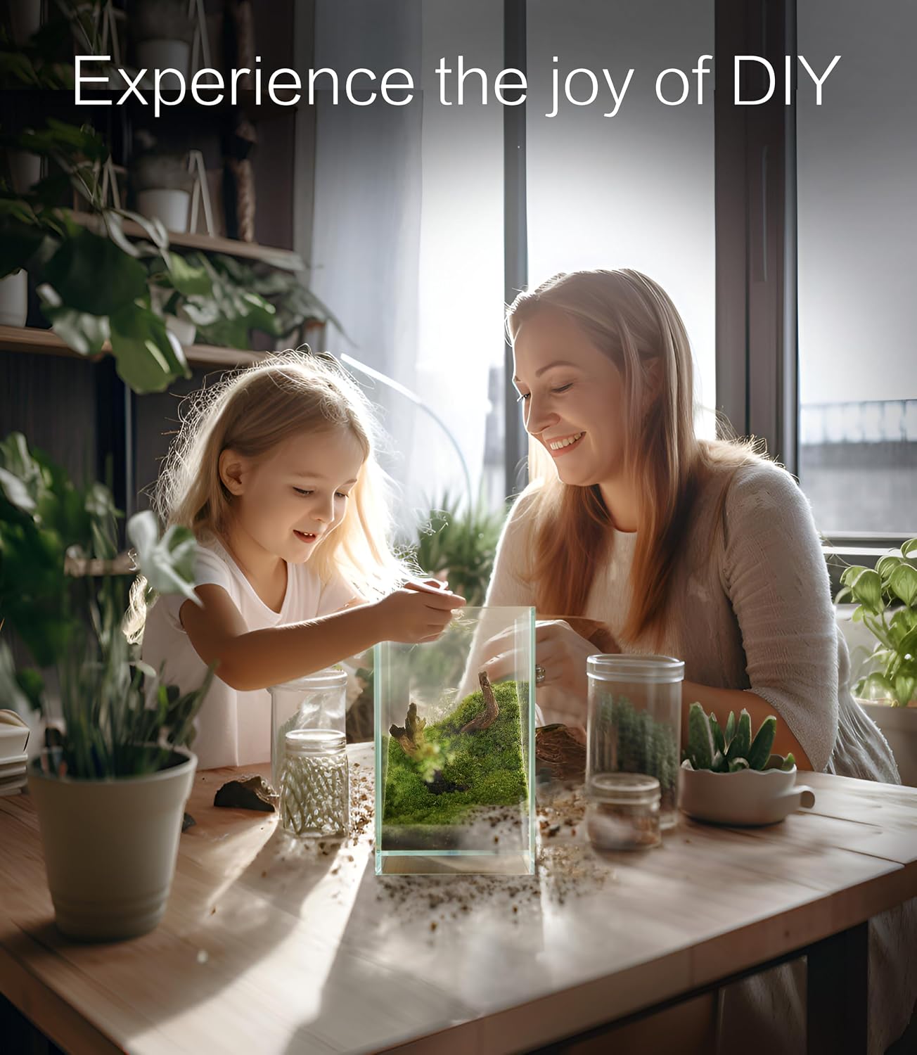 27 PCS Glass Plant Terrarium Kit with LED Grow Light– DIY Moss Terrarium Kit for Adults, Mini Garden Set for Succulent, Real Live Moss, and Air Plants – Home Office Decoration & Unique Gift fo Friend