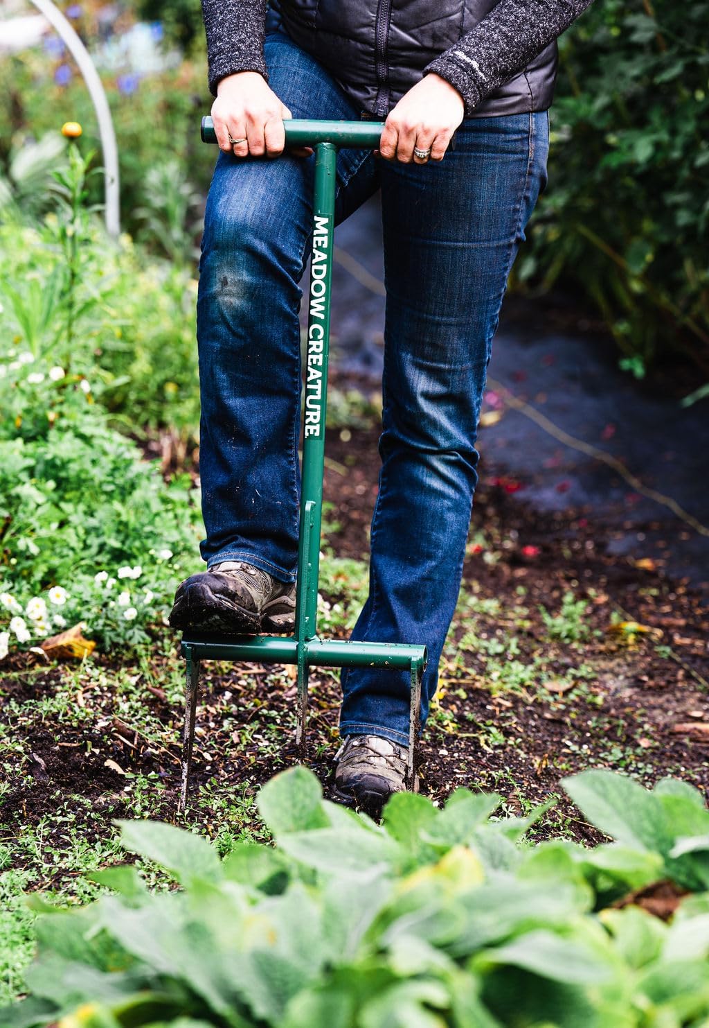 Raised Bed Garden Fork - Green, 9' Tines, 12' Width, 25.5' Height, 8 lbs, Manual Operation, Metal