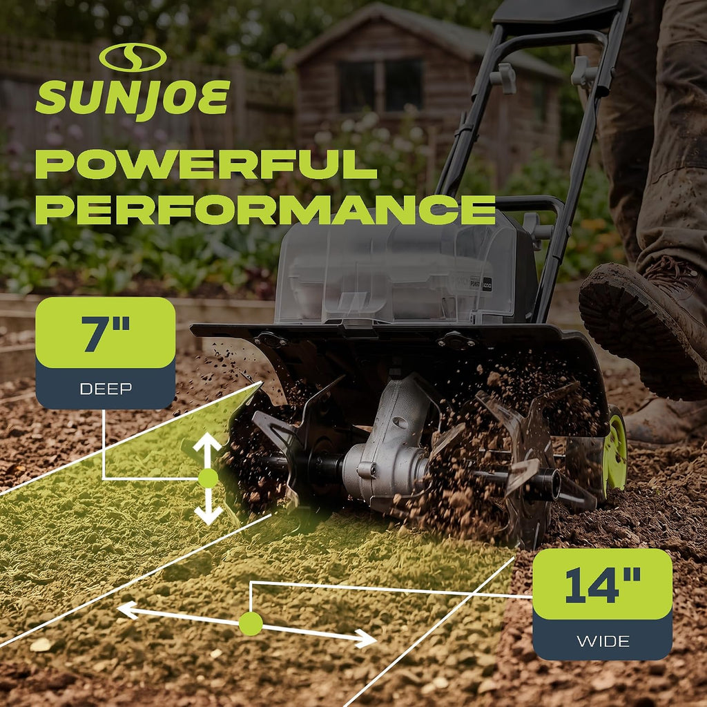 Sun Joe 24V Cordless Garden Tiller Cultivator Kit with Battery and Charger for Weeding, Soil Aeration and Prepping Plant Beds, Black, 24V-X2-TLR14
