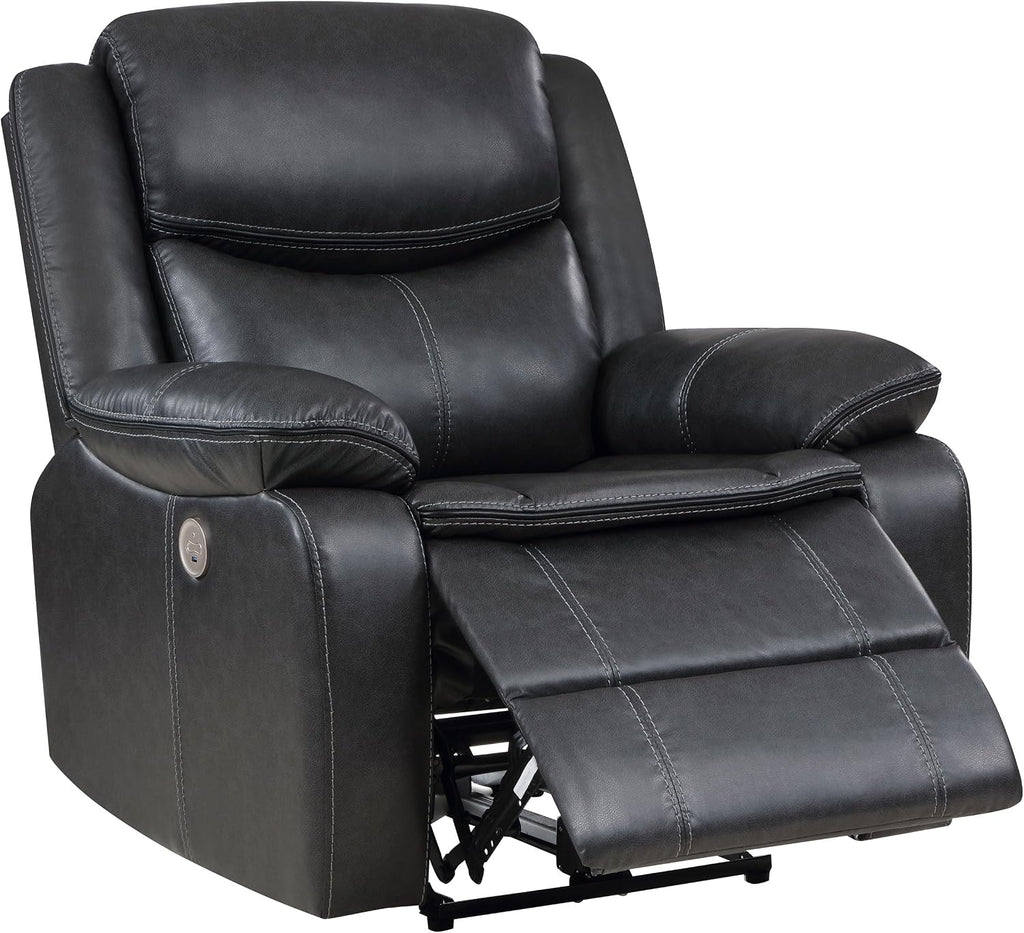 Coaster Home Furnishings - Sycamore - Faux Leather Upholstered Power Recliner Chair with Built-in USB Port, Contour Tufting and Control Panel - Living Room - Dark Gray - 610233P