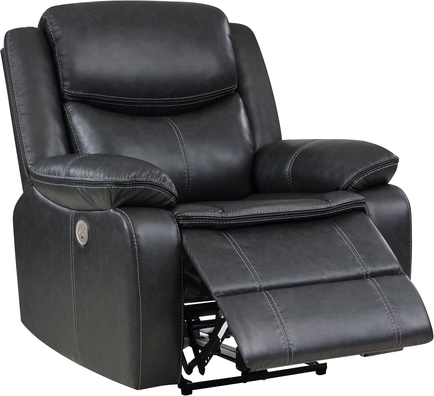 Coaster Home Furnishings - Sycamore - Faux Leather Upholstered Power Recliner Chair with Built-in USB Port, Contour Tufting and Control Panel - Living Room - Dark Gray - 610233P