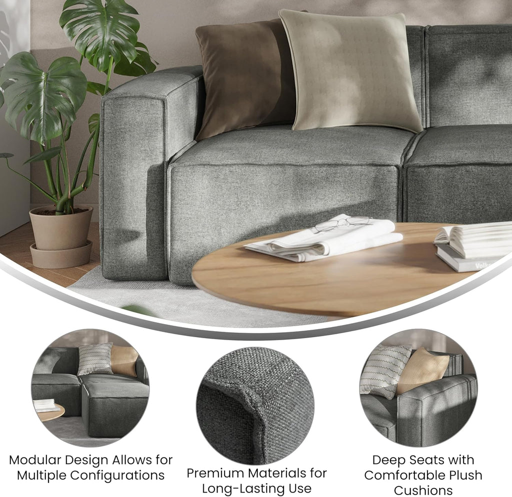 Flash Furniture Bridgetown Fabric Left Chair Module for Sectional Sofa, Customizable Modular Couch Left Seat with Arm Rest, Dark Gray