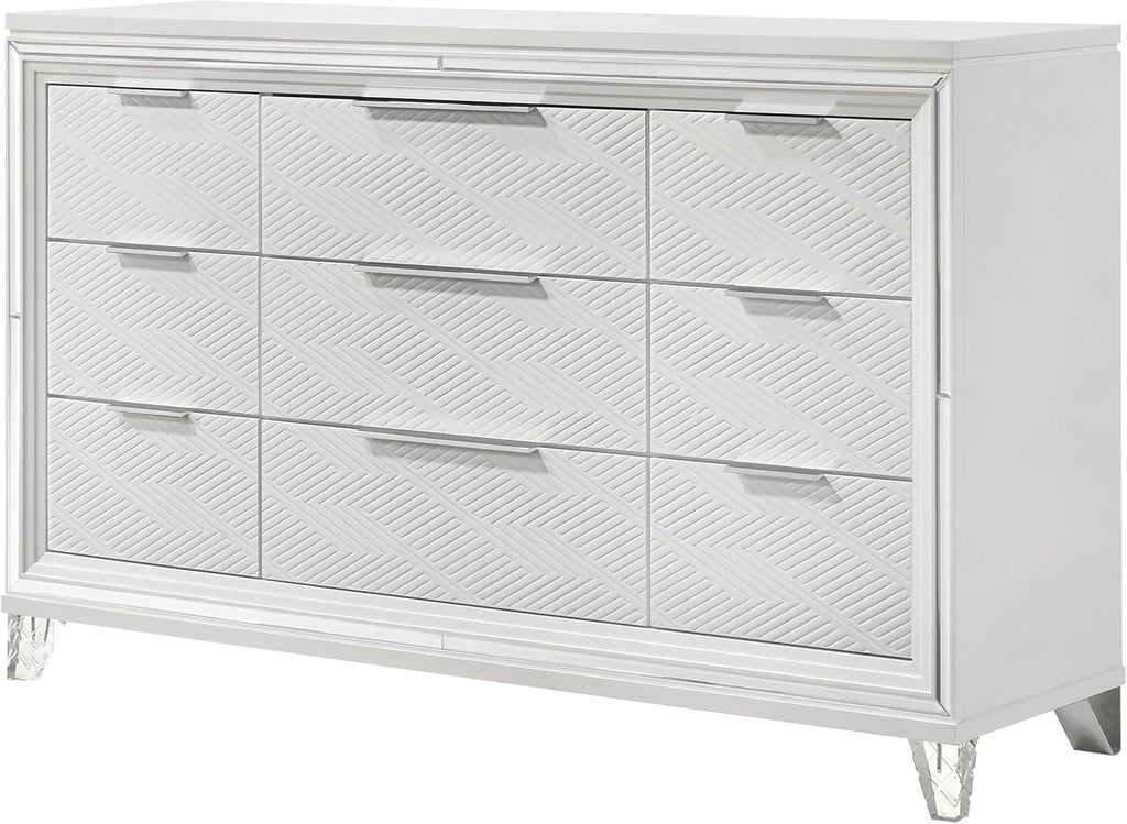 Coaster Home Furnishings Marmore Contemporary 64-inch 9-Drawer Bedroom Dresser Clothing Storage Cabinet Wide Chest of Drawers Organizer Unit White 224963