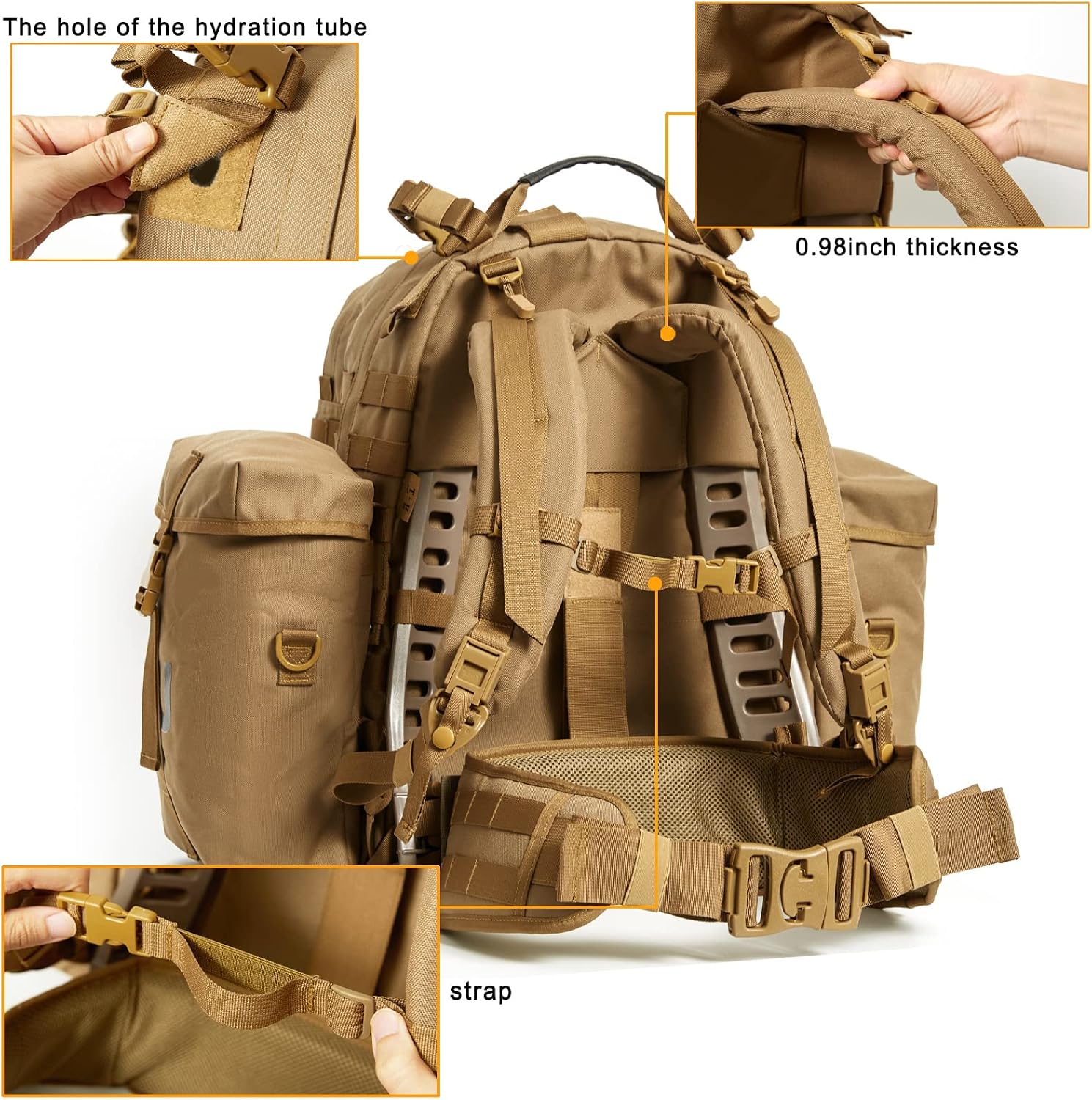 Akmax MOLLE II Medium Rucksack Military Tactical Backpack with Detachable Side Pouches & Upgraded Frame for Enhanced Comfort