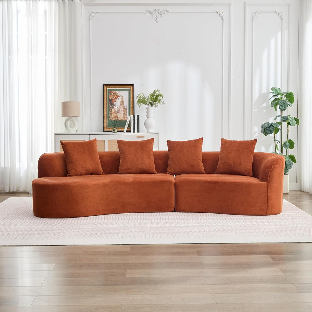 Christopher Knight Home Braebt 126' Modular Sofa with 4 Throw Pillows, Curved 5-Seater Large Sofa Couches, Comfy Upholstered Sectional Cloud Couch for Living Room, No Assembly Required, Dark Orange