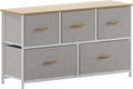 Flash Furniture Harris 5 Drawer Vertical Storage Dresser, Engineered Wood Top and Cast Iron Frame, Easy Pull Non-Woven Fabric Drawers with Wooden Handles, White/Beige