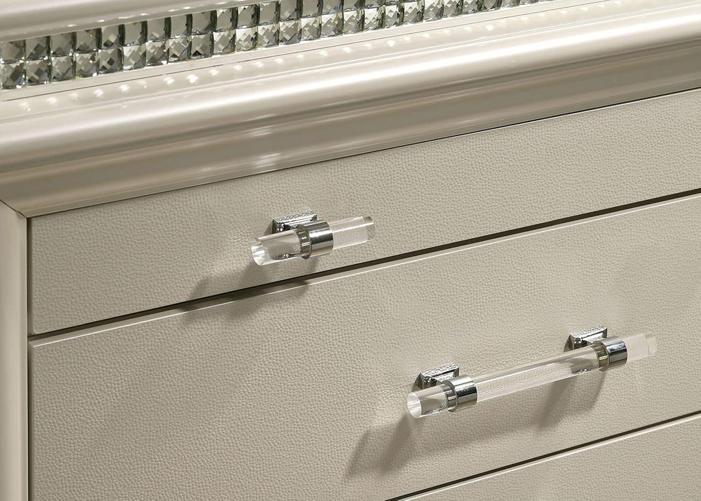 HOMES: Inside + Out Bevill Modern Wood 2-Piece Nightstand with 8-Drawer Dresser Set for Bedroom, Pearl White and White