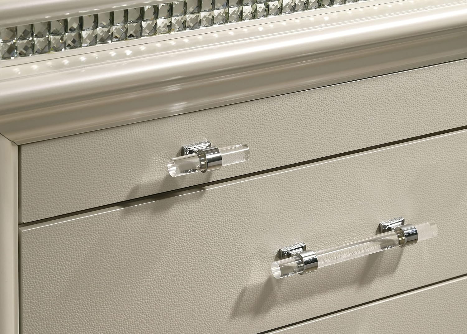 HOMES: Inside + Out Bevill Modern Wood 2-Piece Nightstand with 8-Drawer Dresser Set for Bedroom, Pearl White and White