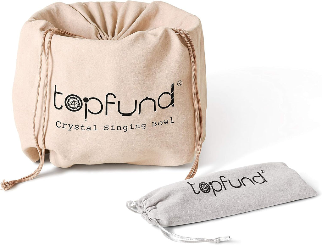 TOPFUND 440Hz Yellow E Note Crystal Singing Bowl Solar Plexus Chakra 10 inch with Heavy Duty Carrying Case and Suede Mallet