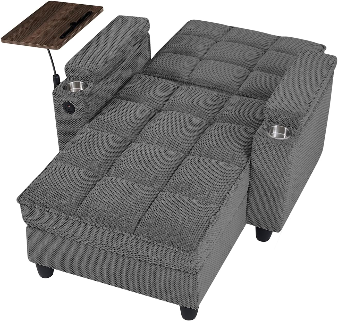 Eafurn Convertible Chaise Lounge Sleeper Chair with Storage and 6-Position Reclining Backrest,Modern Tufted Recliner Lounge Chaise Chair with Swivel Tray Table & USB Port for Living Room