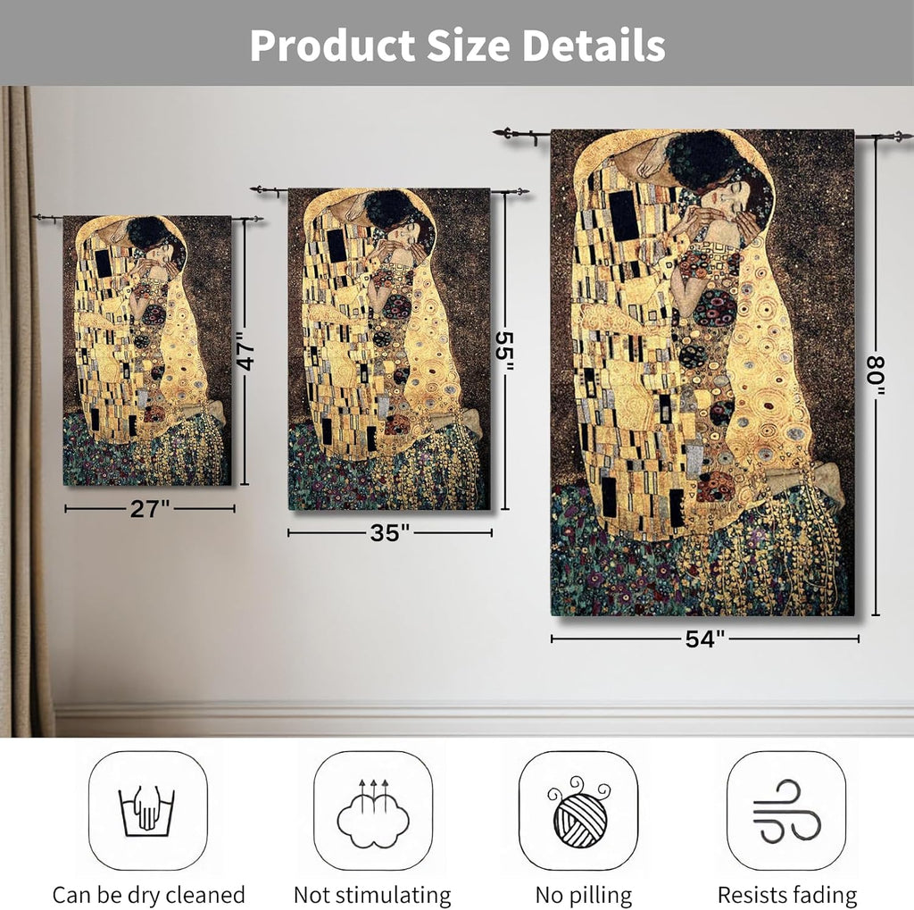 ORIMONY The Kiss by Gustav Klimt Woven Tapestry Wall Hanging, Large Vintage Medieval Tapestry for Room Aesthetic (80L x 54W)