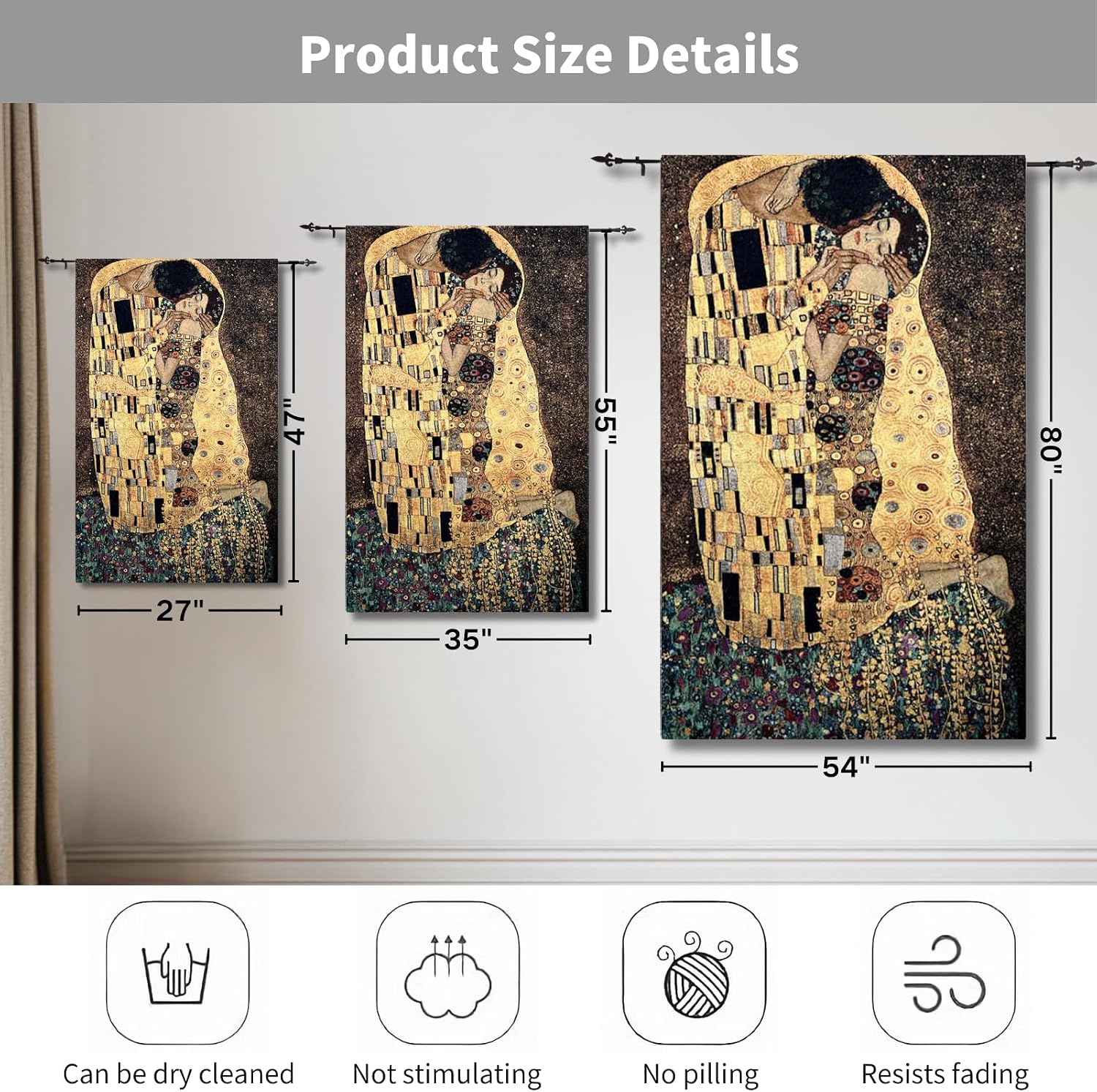 ORIMONY The Kiss by Gustav Klimt Woven Tapestry Wall Hanging, Large Vintage Medieval Tapestry for Room Aesthetic (80L x 54W)