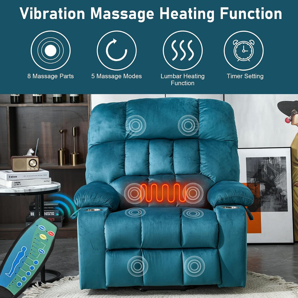 Oversized Recliner Chairs for Big and Tall 400 LBS, 25.5' Extra Wide Electric Lift Chair with Massage and Heat, Large Power Recliners for Living Room, Home Theater, Wall Hunger, Dark Green
