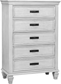 Coaster Home Furnishings - Franco - Wood - 5-Drawer Chest with Bar-Style Handles and Soft-Closing Glides - Farmhouse - Bedroom - Distressed White - 205335