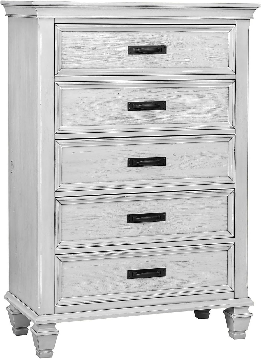 Coaster Home Furnishings - Franco - Wood - 5-Drawer Chest with Bar-Style Handles and Soft-Closing Glides - Farmhouse - Bedroom - Distressed White - 205335