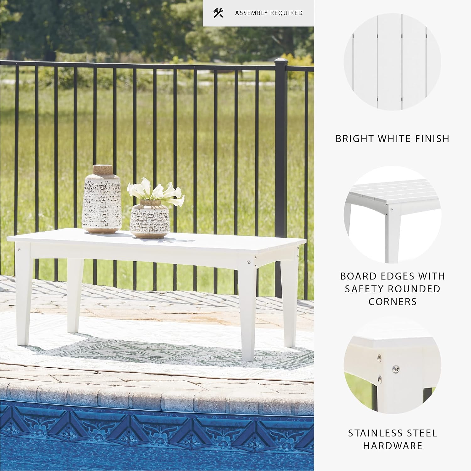 Signature Design by Ashley Hyland Wave Modern Weather Resistant HDPE Outdoor Coffee Table, White