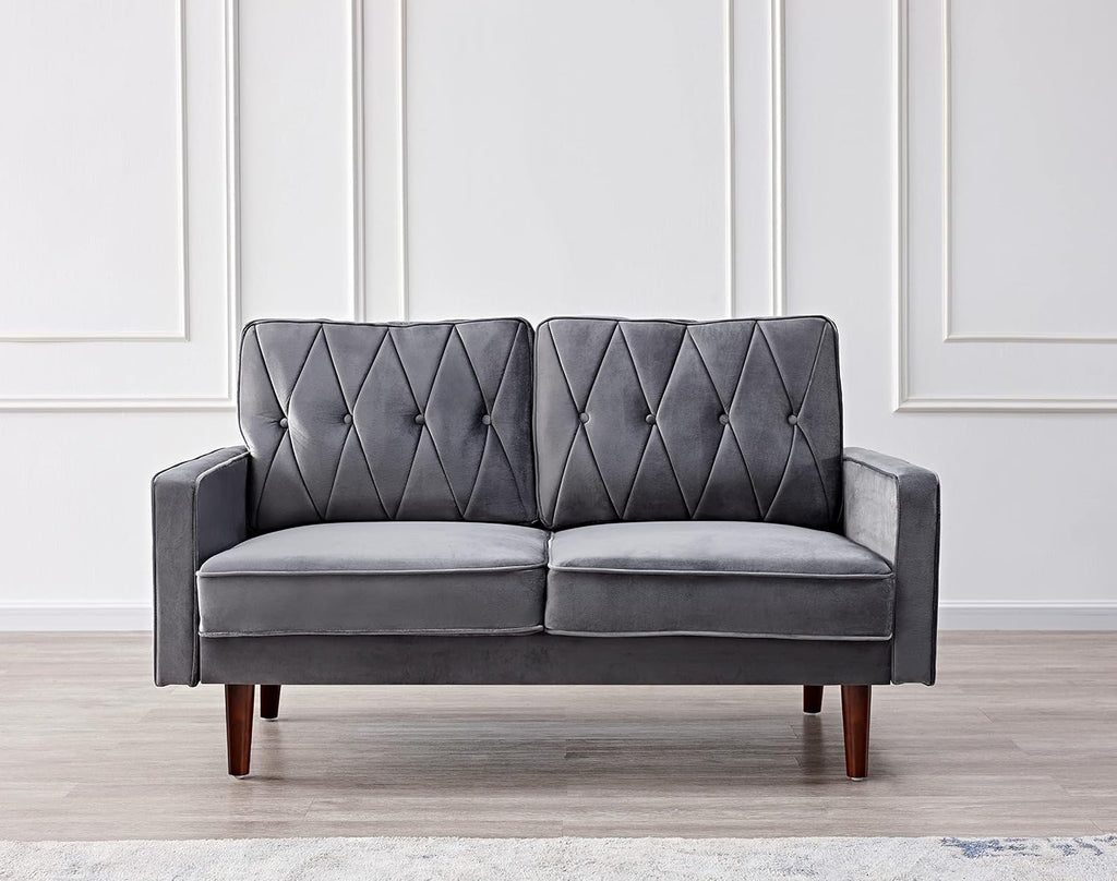 Container Furniture Modern Style Tufted Velvet Couches for Living Room with Soft Fabric Upholstery and Solid Wood Frame, 2 Piece Sofa and Loveseat Set, Grey