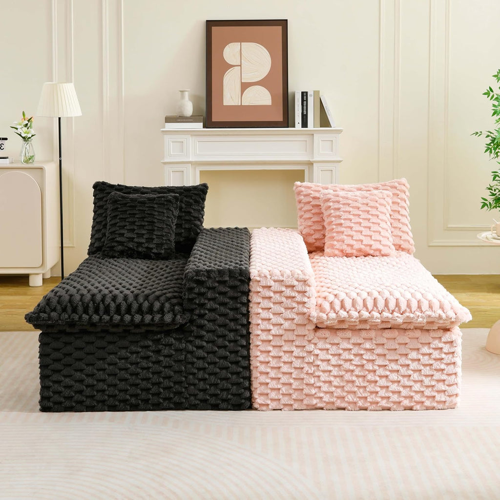 KEIKI 2Seat Modular Turtle Velvet Sofa Couch for Living Room Small Space Comfort Seekers Homeowners Warm Inviting Comfy Supportive Rest Space Elegant Premium Premium Design Pink