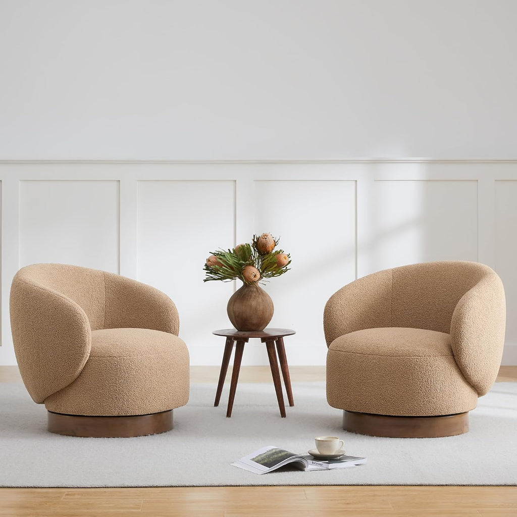 KISLOT Swivel Accent Chair Round Barrel Armchair Upholstered Performance Fabric for Living Room Bedroom Reading Waitingroom,1 PCS,Sand