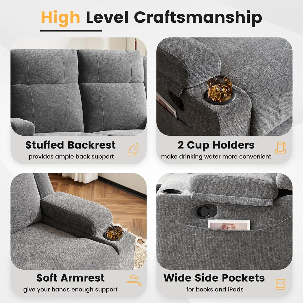 Loveseat Recliner, Double Recliner Loveseat with Adjustable Footrest & Cup Holder, Wall Hugger Recliner for Living Room & Home Theater & RV(Gray)