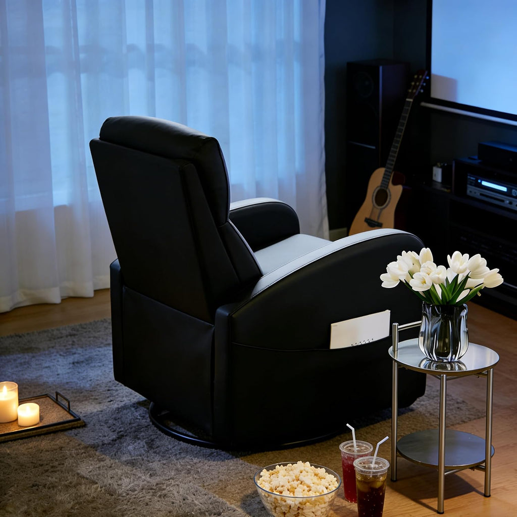 Simple Deluxe Massage Recliner Chair - Adjustable PU Leather Recliner, Luxe Reading Chair & Sofa Chair for Living Room Chairs or Bedroom Chair, Small Recliner for Home Theater, Black